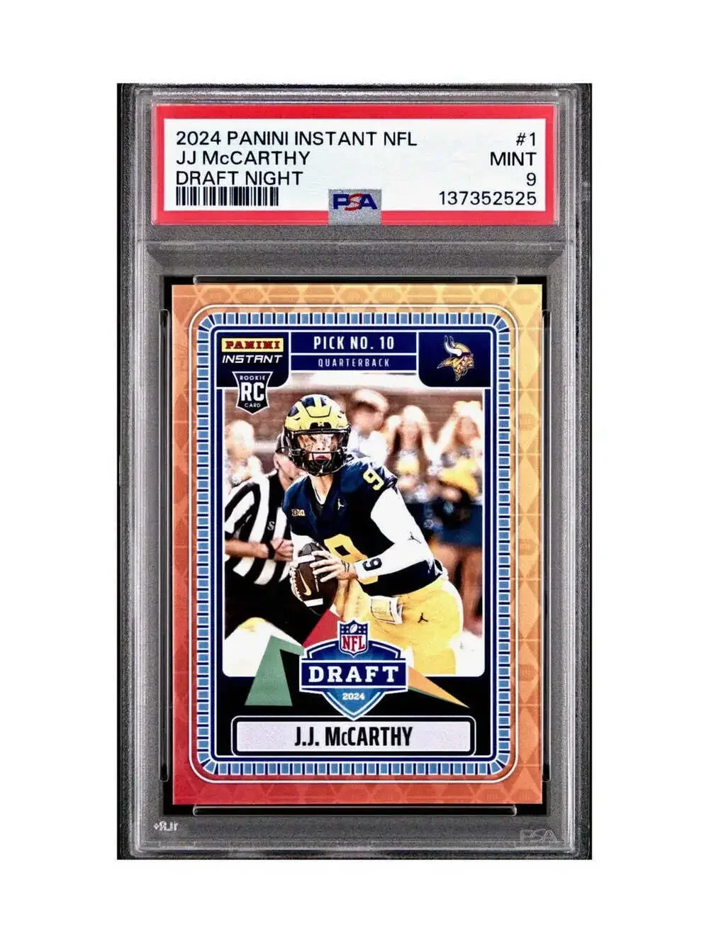 J.J. McCarthy 2023 Panini Instant Draft Night #NFLDN-1 PSA 9 Mint